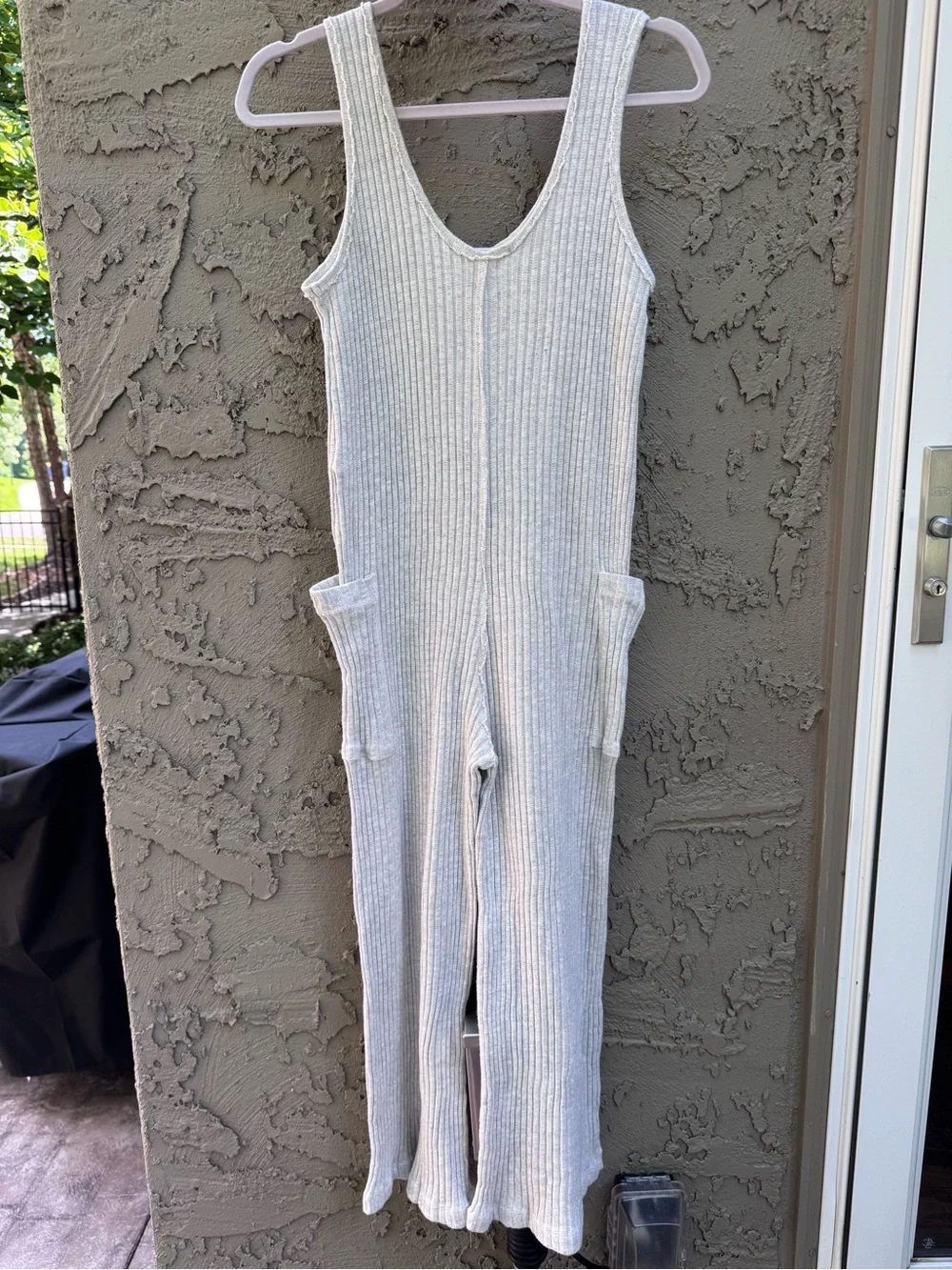 Project Social T Santa Maria Ribbed Jumpsuit Wide Leg Crop Ash Size S